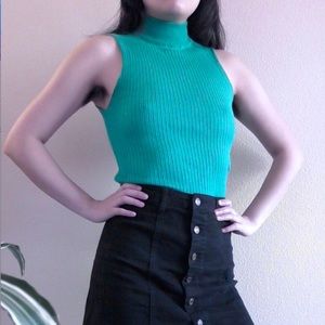 teal sleeveless mock neck